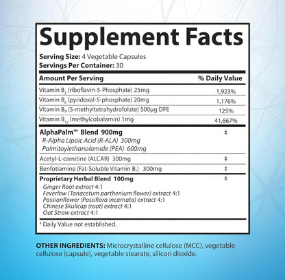 SciatiEase Sciatic Nerve Health Support Supplement - Nerve Support Formula with AlphaPalm, Pea, Vitamin B Complex, Alpha Lipoic Acid 300mg - 120 Capsules